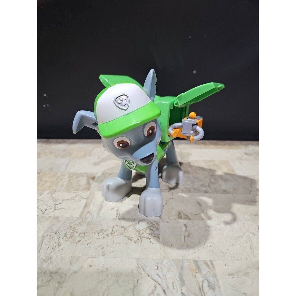 Paw Patrol Rocky Action Figure Green Grey Transforming Backpack Tool Toy 6" in